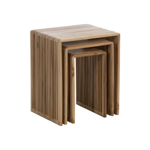 Set de 3 bouts de canapé gigognes en bois de teck recyclé Ixia 41 cm — vue 2