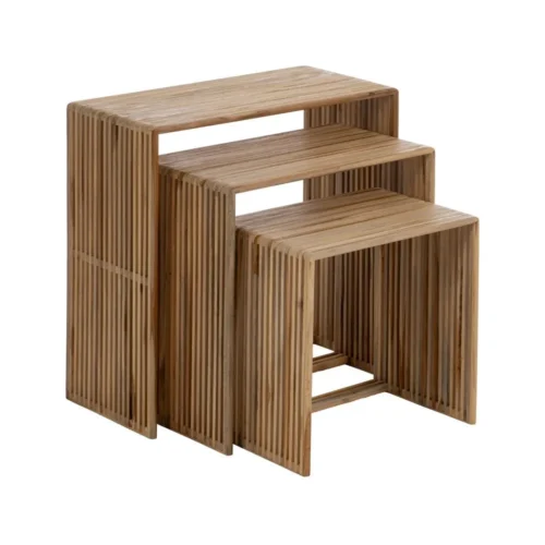 Set de 3 bouts de canapé gigognes en bois de teck recyclé Ixia 65 cm