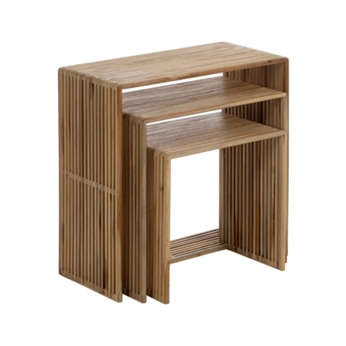 Set de 3 bouts de canapé gigognes en bois de teck recyclé Ixia 65 cm — vue 2