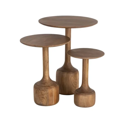 Set de 3 bouts de canapé gigognes ronds bois de manguier Ixia 50 cm — vue 7