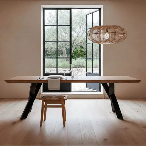 Table à manger bois d'acacia et métal pieds réglables Ixia 240 cm