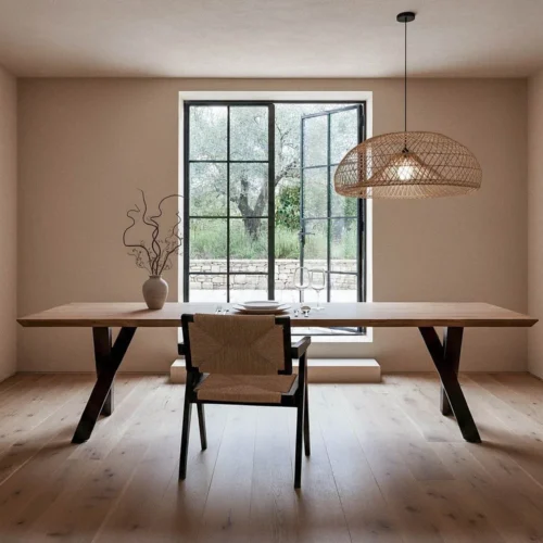 Table à manger bois d'acacia et métal pieds réglables Ixia 300 cm