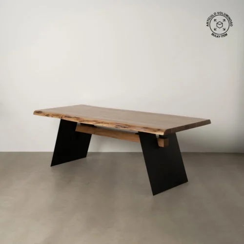 Table à manger bois d'acacia et métal plateau épais Ixia 220 cm