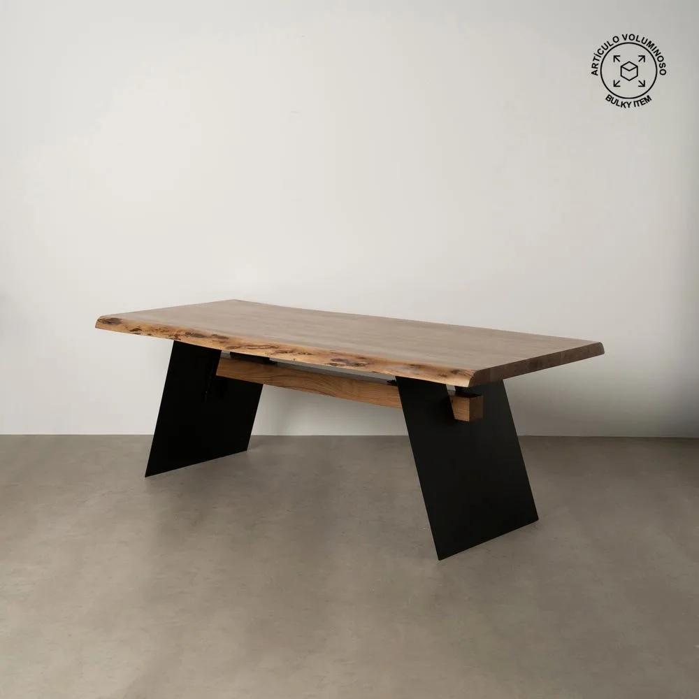 Table à manger bois d'acacia et métal plateau épais Ixia 220 cm