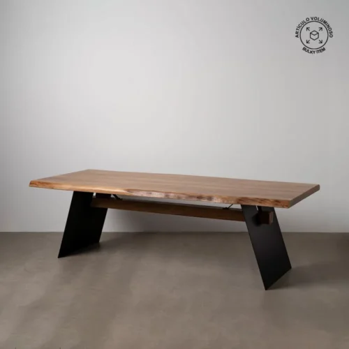 Table à manger bois d'acacia et métal plateau épais Ixia 260 cm