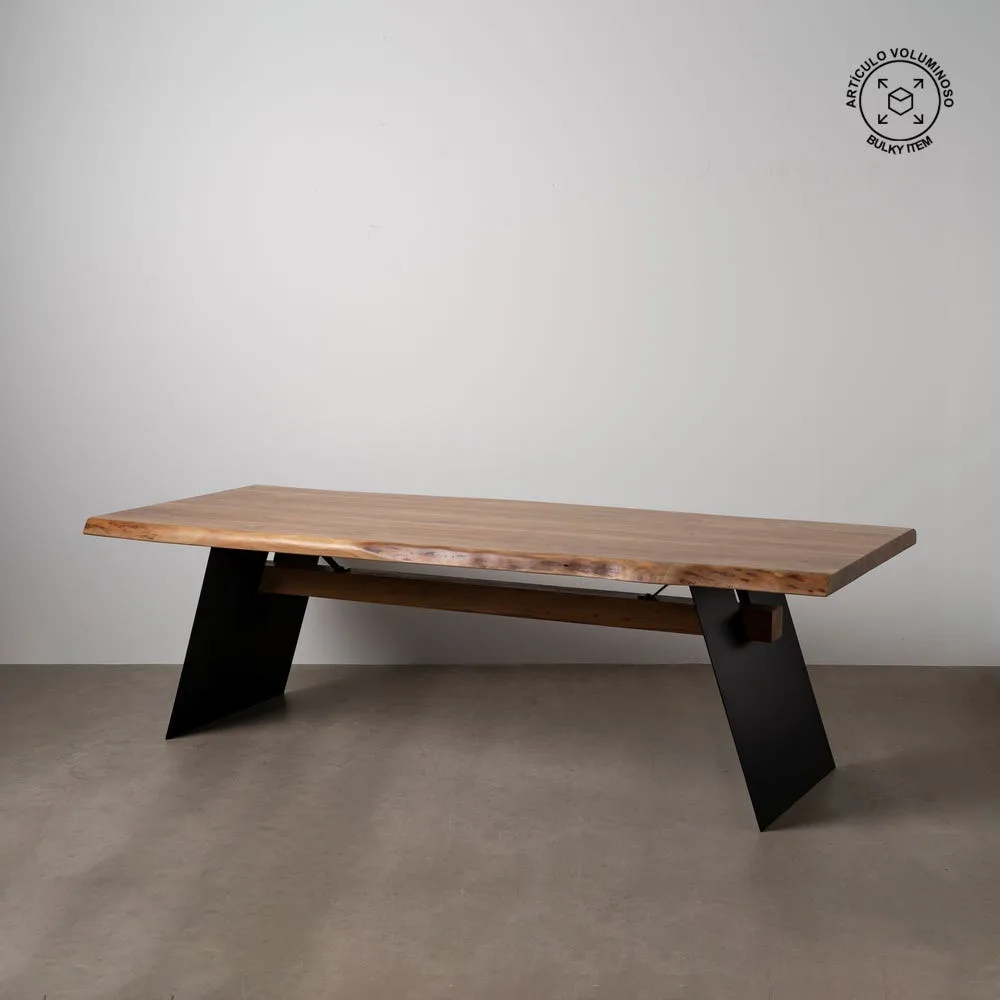Table à manger bois d'acacia et métal plateau épais Ixia 260 cm