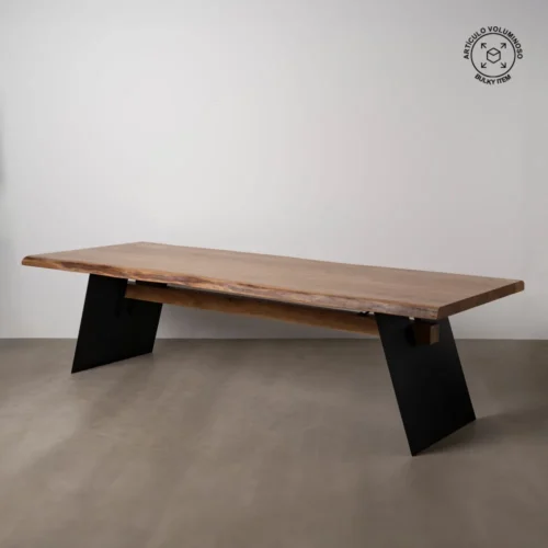 Table à manger bois d'acacia et métal plateau épais Ixia 300 cm