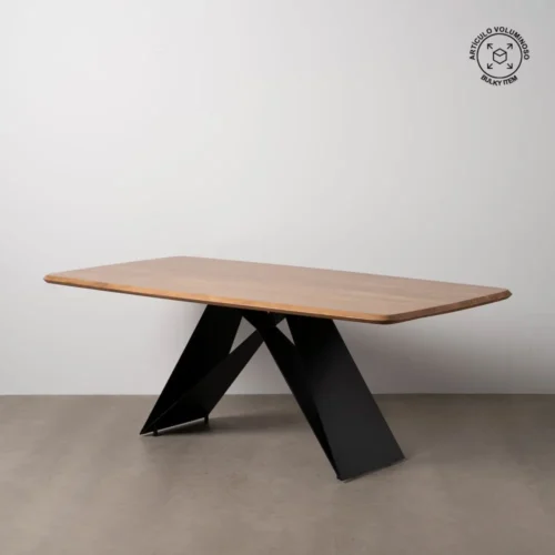 Table à manger bois d'acacia et métal plateau fin Ixia 200 cm