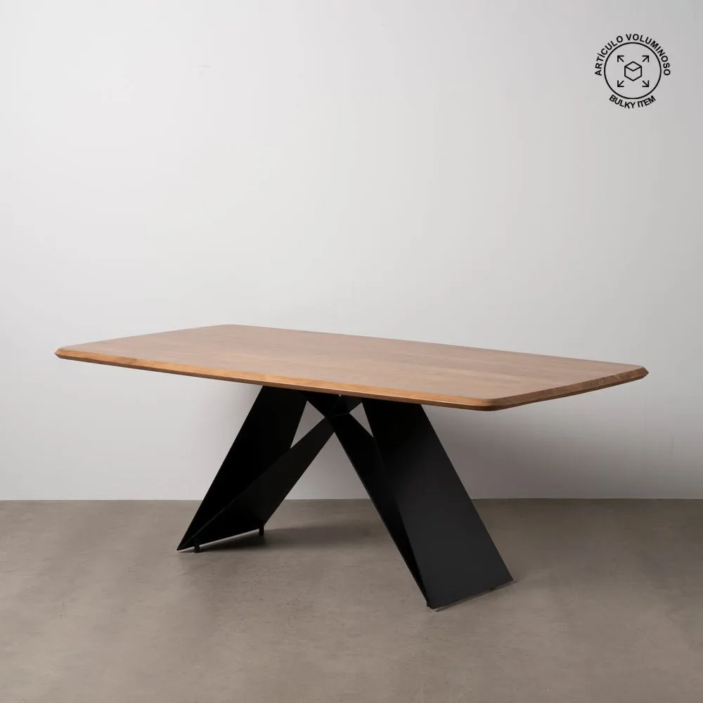Table à manger bois d'acacia et métal plateau fin Ixia 200 cm