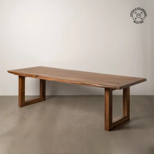 Table à manger bois d'acacia marron pieds réglables Ixia 280 cm