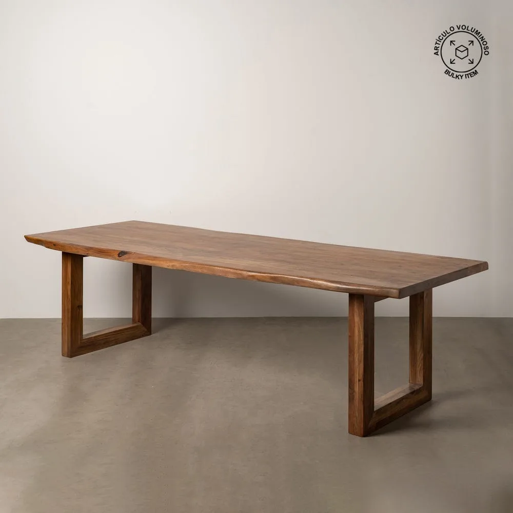 Table à manger bois d'acacia marron pieds réglables Ixia 280 cm