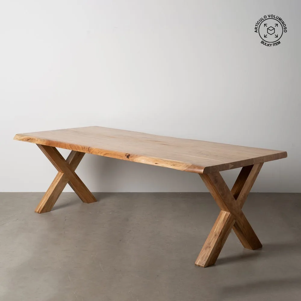 Table à manger bois d'acacia naturel pieds réglables Ixia 240 cm