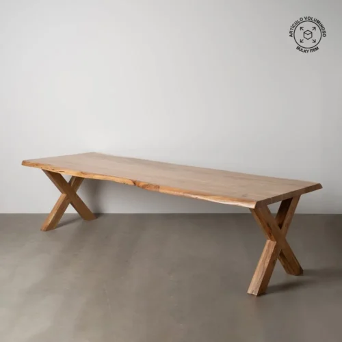 Table à manger bois d'acacia naturel pieds réglables Ixia 280 cm