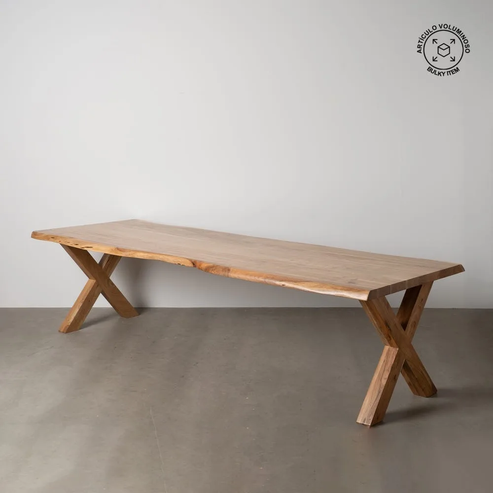 Table à manger bois d'acacia naturel pieds réglables Ixia 280 cm