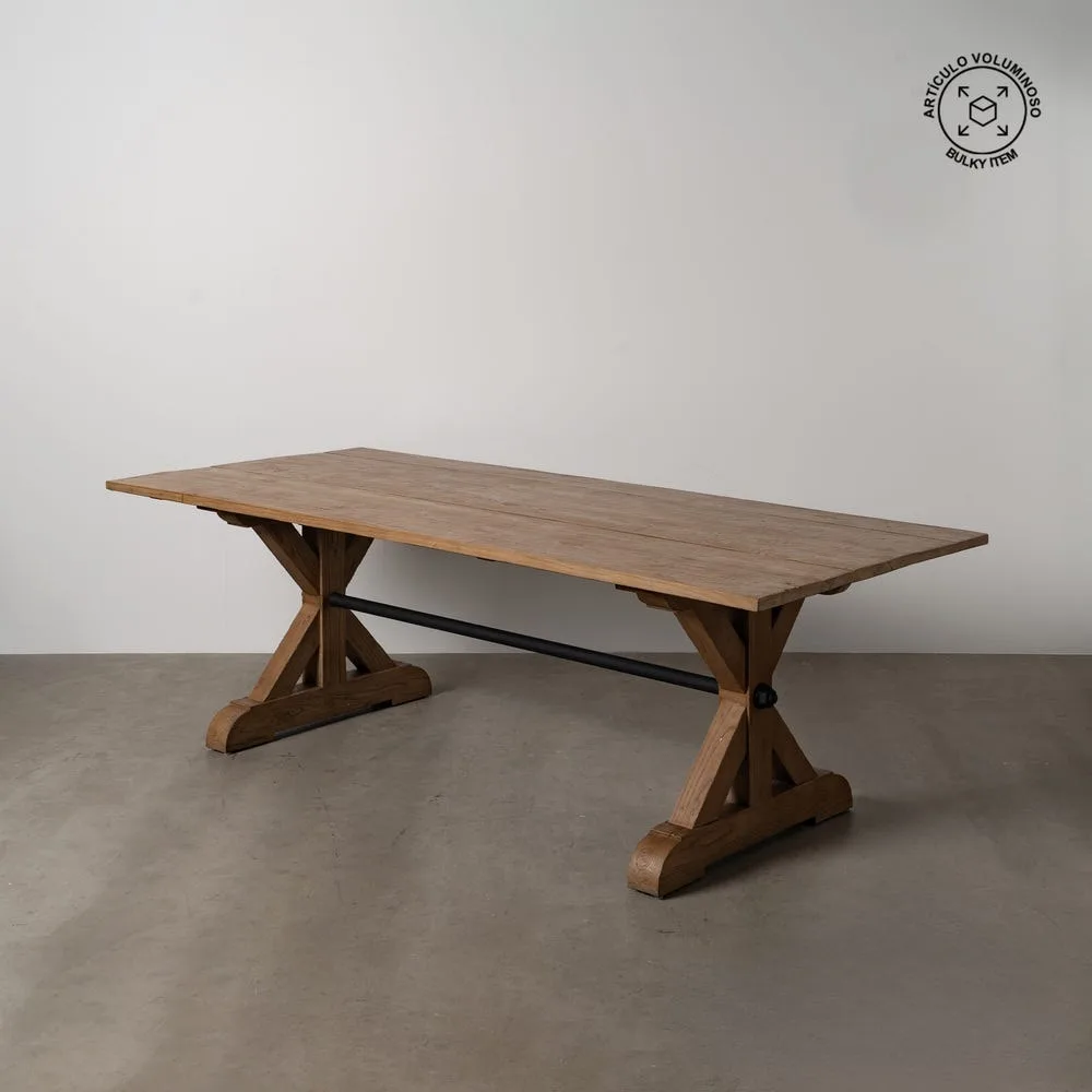 Table à manger bois de chêne recyclé traverse centrale Ixia 240 cm