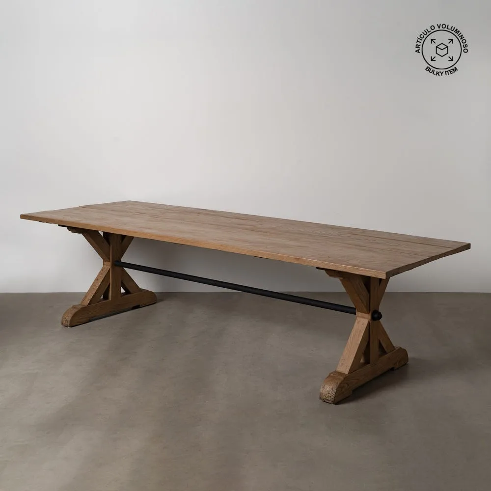 Table à manger bois de chêne recyclé traverse centrale Ixia 300 cm
