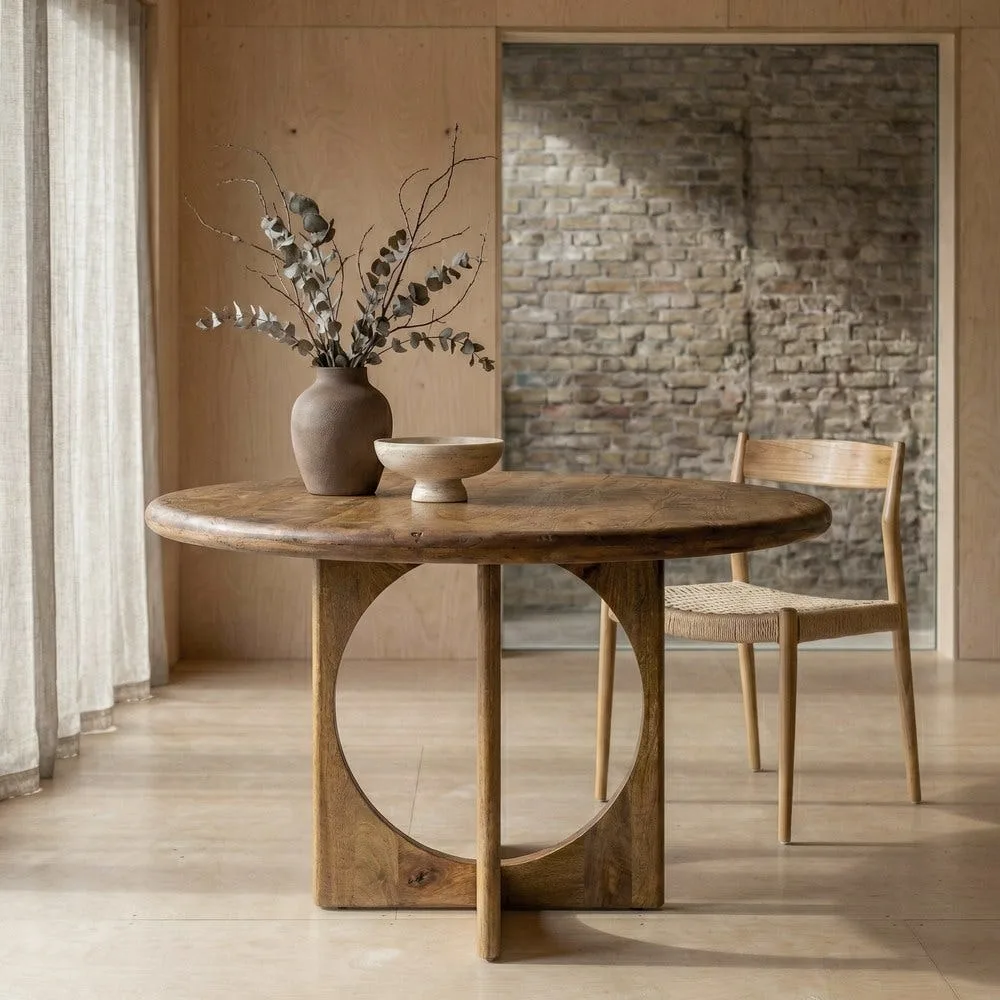 Table à manger bois de manguier miel ronde Ixia 125 cm