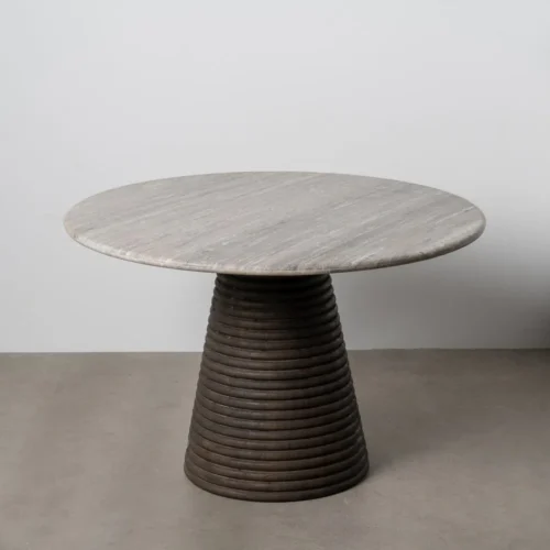 Table à manger bois de manguier plateau marbre ronde Ixia 115 cm — vue 10