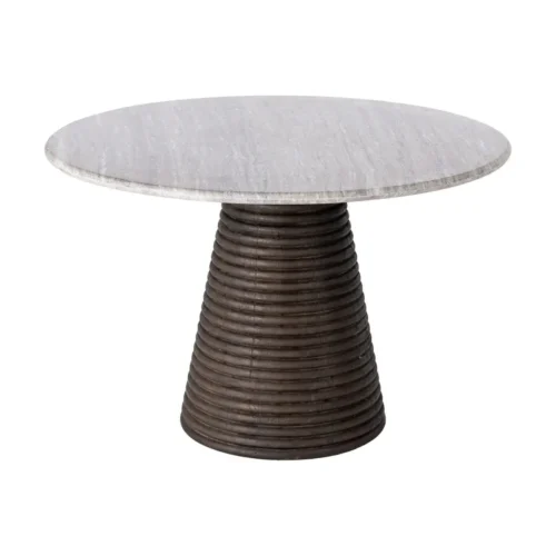 Table à manger bois de manguier plateau marbre ronde Ixia 115 cm — vue 2