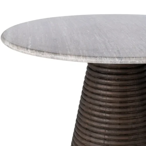 Table à manger bois de manguier plateau marbre ronde Ixia 115 cm — vue 3