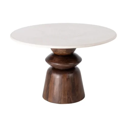 Table à manger bois de manguier plateau marbre ronde Ixia 120 cm — vue 2
