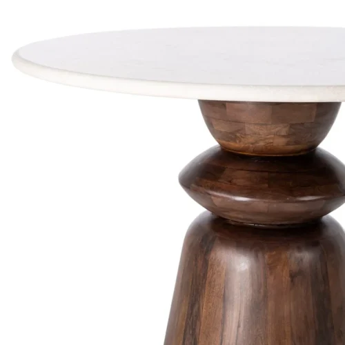 Table à manger bois de manguier plateau marbre ronde Ixia 120 cm — vue 3