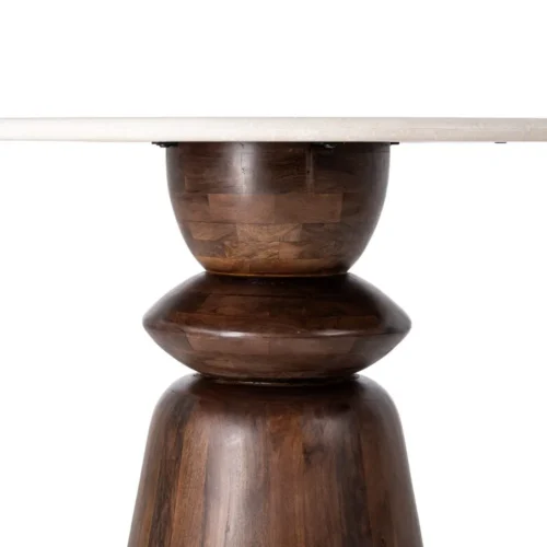 Table à manger bois de manguier plateau marbre ronde Ixia 120 cm — vue 4
