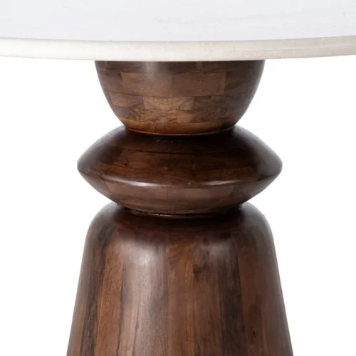 Table à manger bois de manguier plateau marbre ronde Ixia 120 cm — vue 5