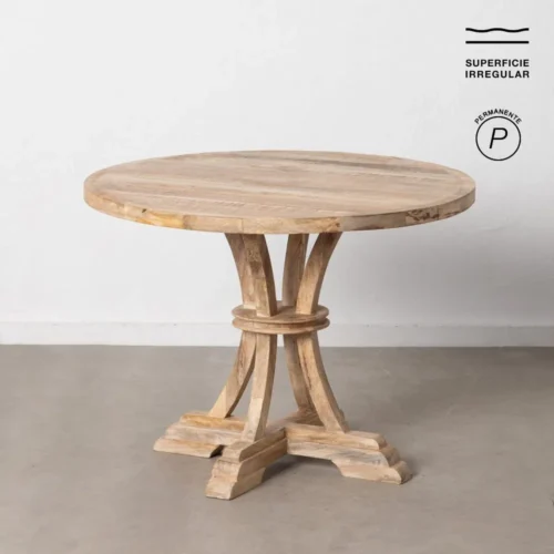 Table à manger ronde bois de manguier blanc brossé Ixia 100 cm