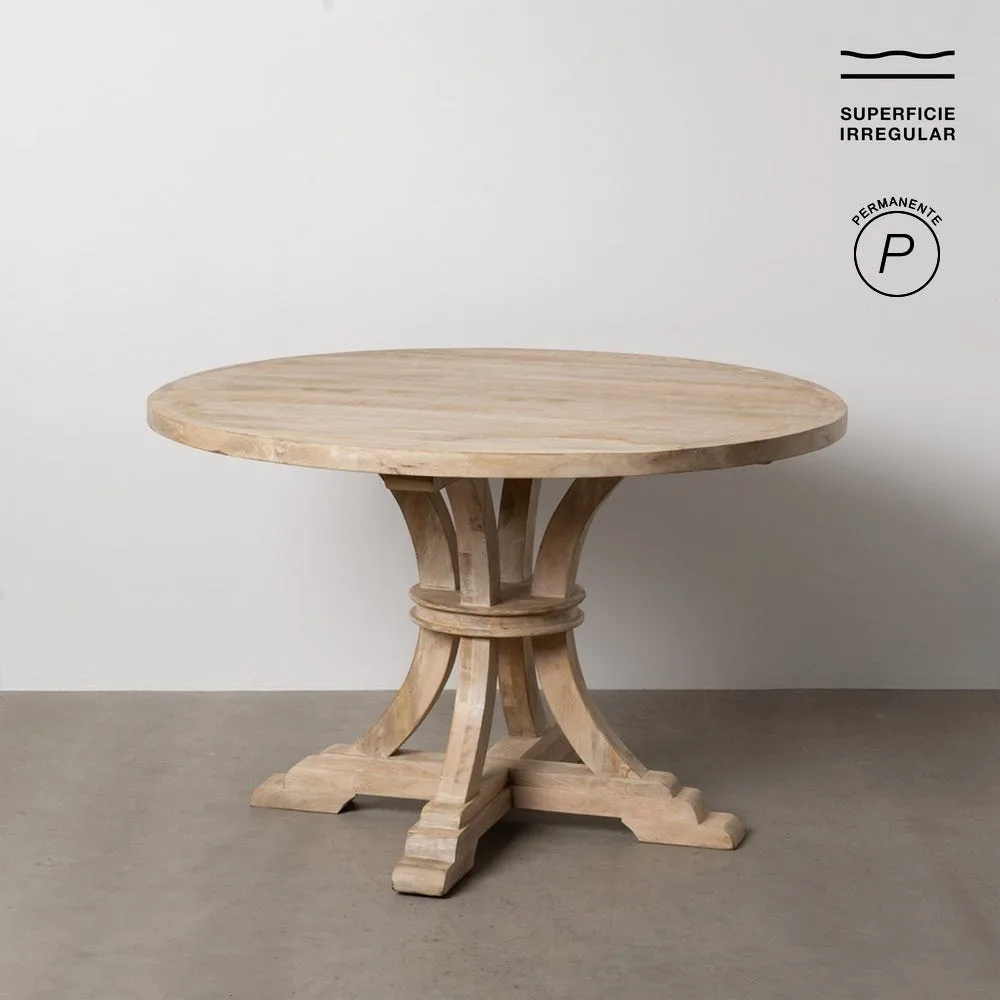 Table à manger ronde bois de manguier blanc brossé Ixia 120 cm