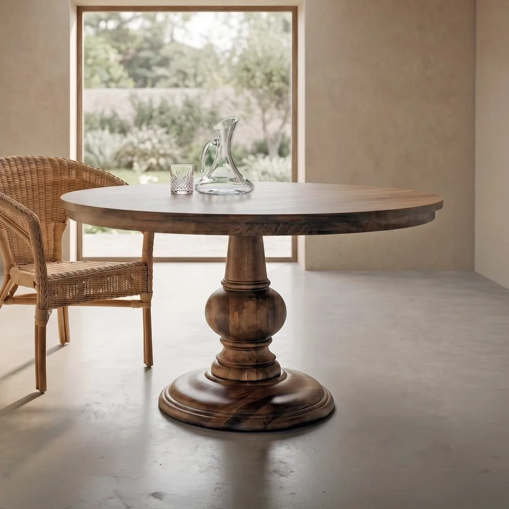 Table à manger ronde bois de manguier massif plateau épais Ixia 150 cm