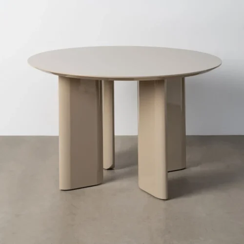 Table à manger ronde laquée taupe brillant Ixia 120 cm — vue 2