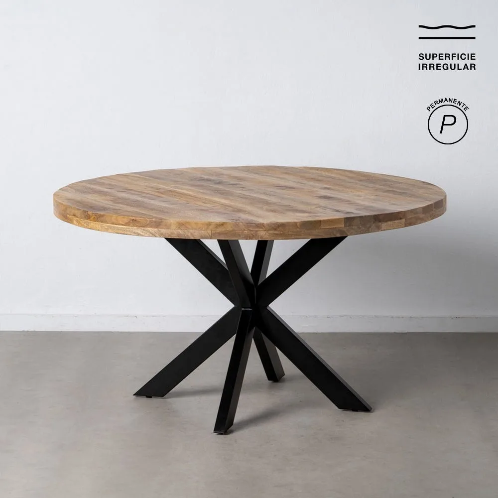 Table à manger ronde pieds massifs bois de manguier noir Ixia 140 cm