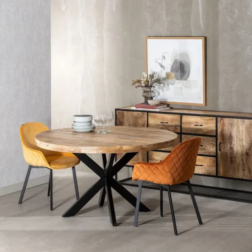 Table à manger ronde pieds massifs bois de manguier noir Ixia 140 cm — vue 9