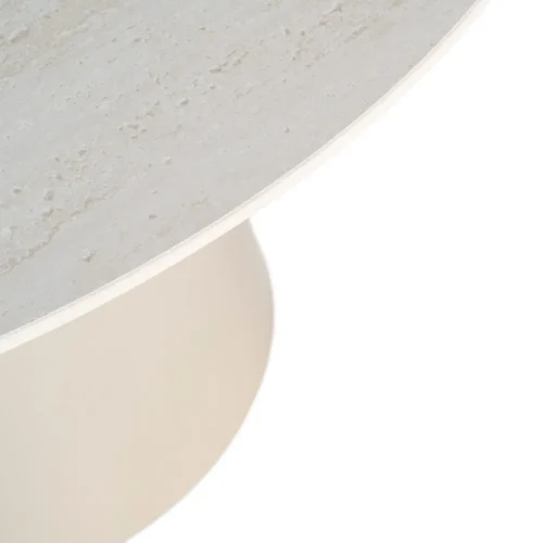 Table à manger ronde pierre frittée effet travertin piètement métal Ixia 120 cm — vue 3