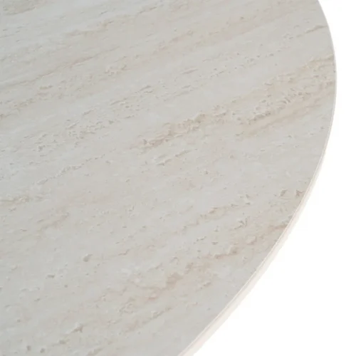 Table à manger ronde pierre frittée effet travertin piètement métal Ixia 120 cm — vue 5