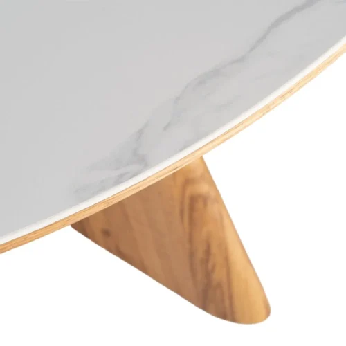 Table à manger ronde plateau céramique blanc piètement bois Ixia 120 cm — vue 3