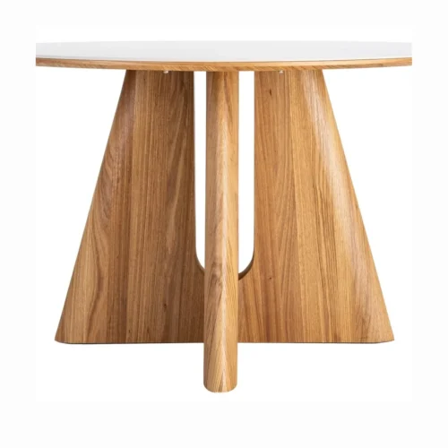 Table à manger ronde plateau céramique blanc piètement bois Ixia 120 cm — vue 4