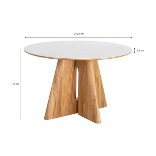 Table à manger ronde plateau céramique blanc piètement bois Ixia 120 cm — vue 9