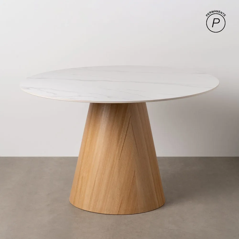 Table à manger ronde plateau céramique effet marbre piètement métal Ixia 120 cm