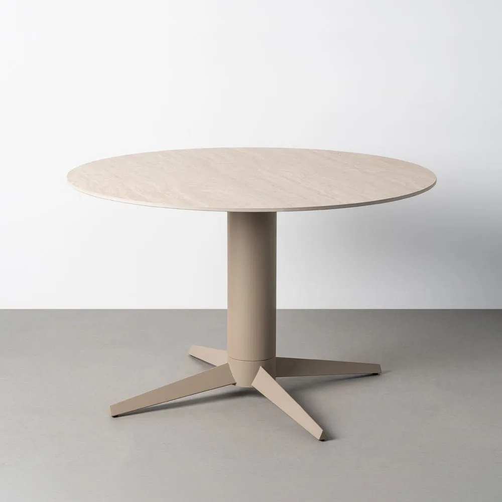 Table à manger ronde plateau céramique effet travertin beige Ixia 120 cm