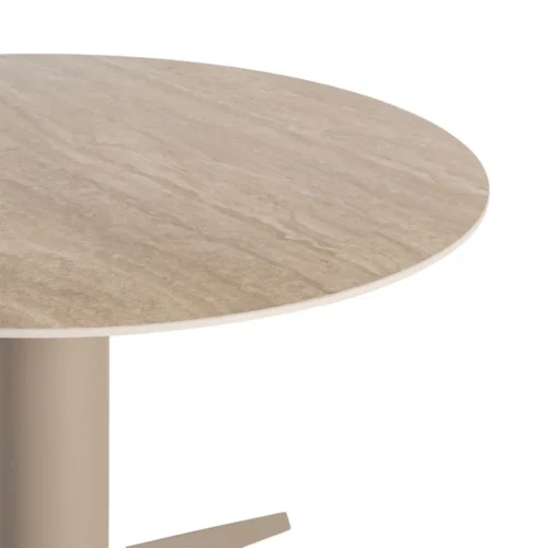 Table à manger ronde plateau céramique effet travertin beige Ixia 120 cm — vue 2