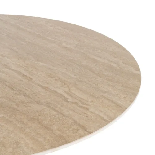 Table à manger ronde plateau céramique effet travertin beige Ixia 120 cm — vue 3