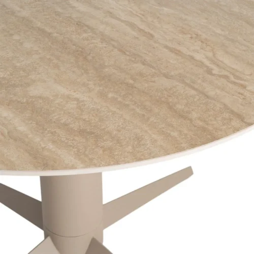 Table à manger ronde plateau céramique effet travertin beige Ixia 120 cm — vue 4