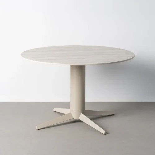Table à manger ronde plateau céramique effet travertin gris Ixia 120 cm