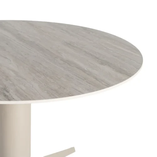 Table à manger ronde plateau céramique effet travertin gris Ixia 120 cm — vue 2