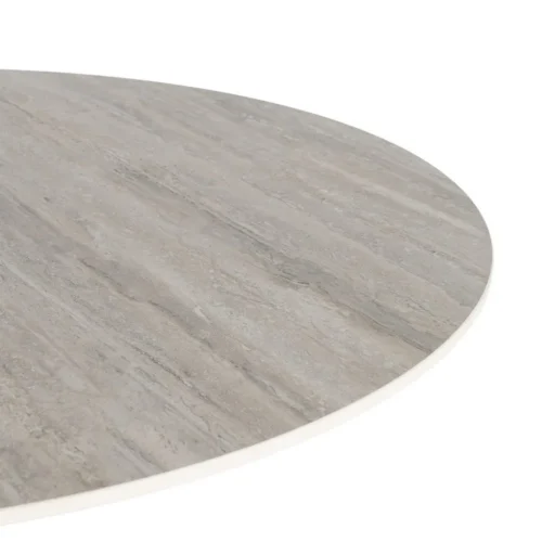 Table à manger ronde plateau céramique effet travertin gris Ixia 120 cm — vue 3