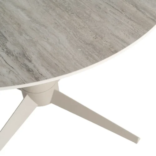 Table à manger ronde plateau céramique effet travertin gris Ixia 120 cm — vue 4