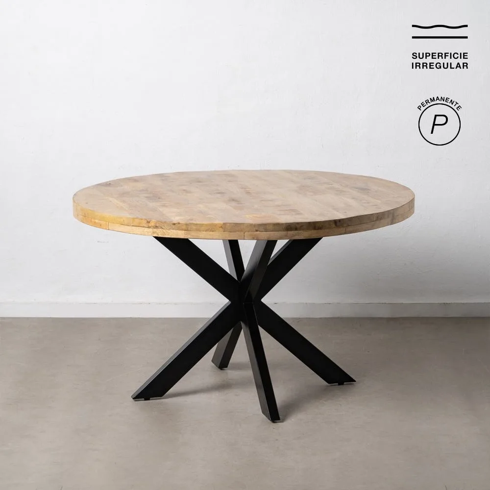 Table à manger ronde plateau épais bois de manguier noir Ixia 130 cm