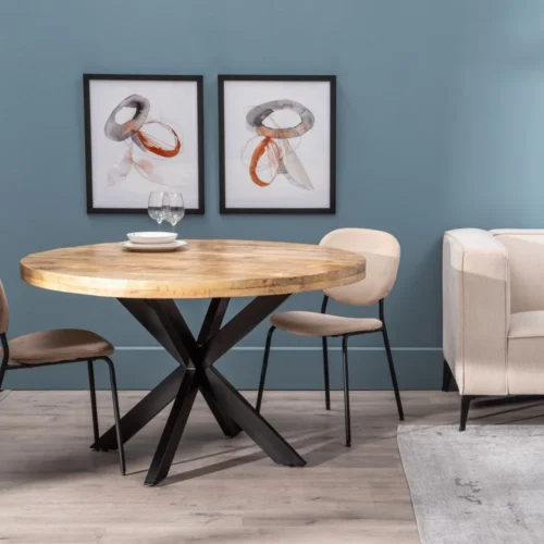 Table à manger ronde plateau épais bois de manguier noir Ixia 130 cm — vue 2